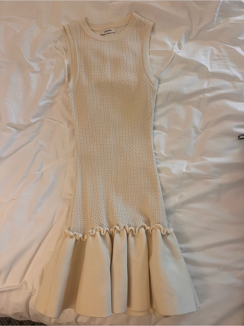 Sandro Ivory Knit Ruffle-Hem Sleeveless Midi Dress